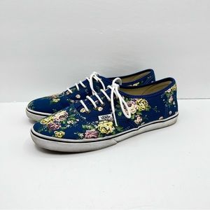 Vans Blue Sneakers with Floral Print Size 7.5 Women’s